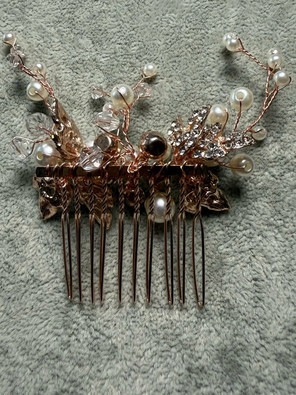 Pearl & Crystal Rose Gold Bridal Hair Comb